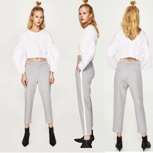 ZARA light gray Chino Trousers With white Side Stripe tuxedo dress pants Sz S